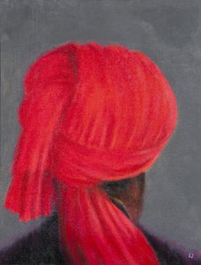 Roter Turban auf Grau